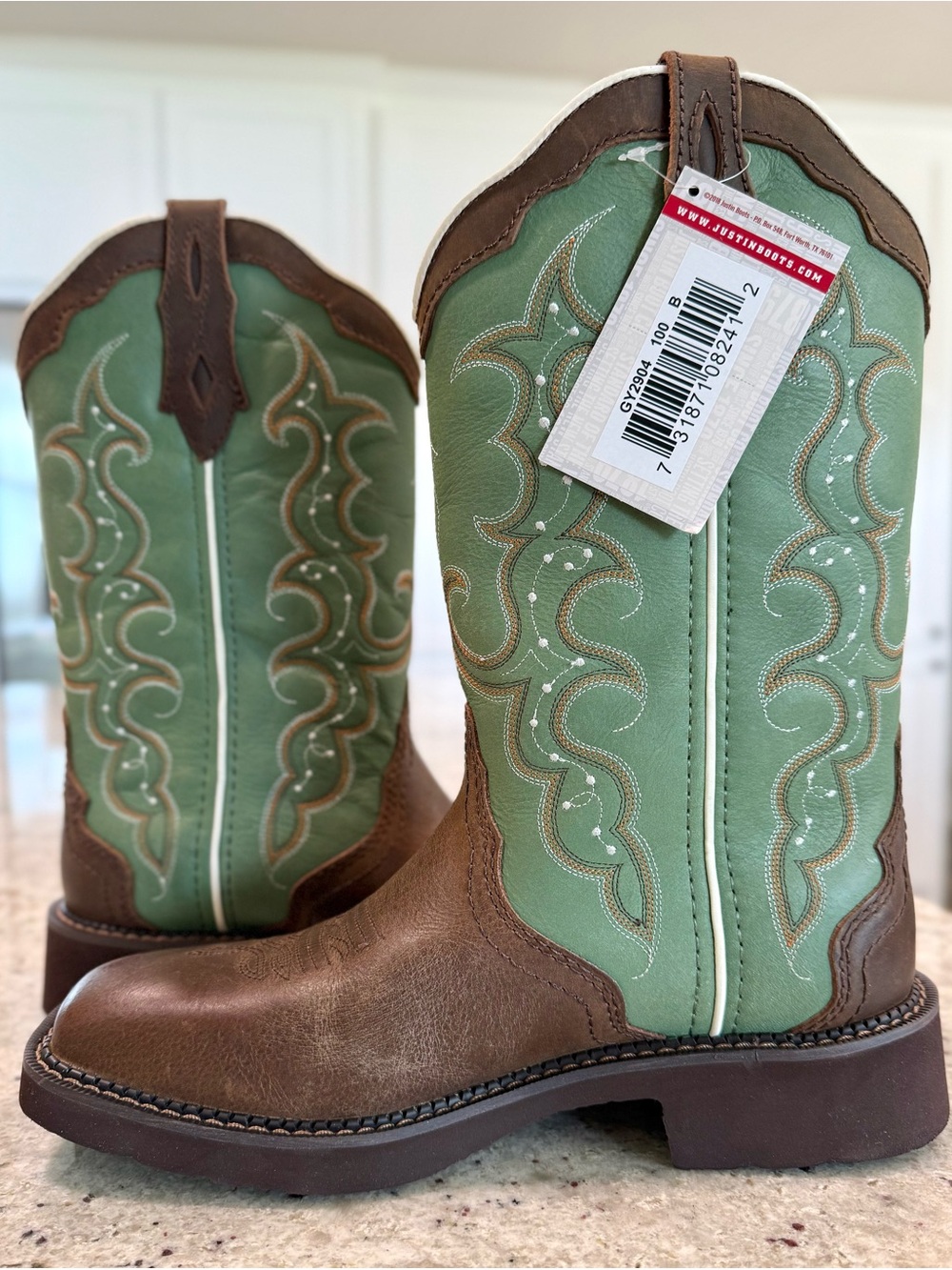 Justin Ladies Gypsy "Raya" Turquoise Water Buffalo Cowboy Boots (NWT) - Picture 5 of 16